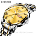 BELUSHI 556 Top Brand Men Watch Stainless Steel Business Date Waterproof Luminous Watches Mens Luxury Sport Quartz WristWatch